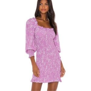 FAITHFULL THE BRAND Gombardy Shirred Mini Dress Purple Floral Smocked Babydoll